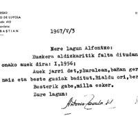 Euskaltzaindia.  Gutunak:  Zavalaren gutuna Euskera aldizkariaren zenbaki batzuk eskatuz