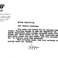 Euskaltzaindia.  Gutunak:  Irigoienen gutuna Jon Enbeitari bertso-saioan parte hartzera baimenduz