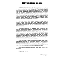 Bertsolaritza.  Bertso txapelketak:  Bizkaiko lehenengo bertso txapelketei buruzko idazkia
Izenburua: Bertsolariak Bilbon