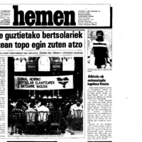 Bertsolaritza.  Euskal Herriko Bertsolari Elkartea:  Euskal Herriko Bertsolari Elkartearen sorrera
Izenburua: Euskal bertsolaritzaren guztiel elkartea onartu atzo