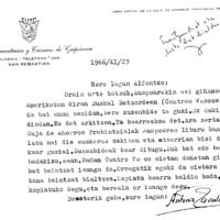 Euskaltzaindia.  Gutunak:  Zavalaren gutuna Ameriketako Euskal-Etxeen zerrenda eskatuz Gipuzkoako Aurrezki  Kutxarako
