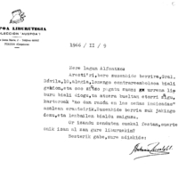 Euskaltzaindia.  Gutunak:  Zavalaren gutuna Auspoako harpidedun bati buruz