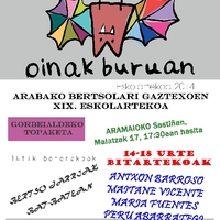 Oinak buruan : Eskolartekoa 2014 : Arabako Bertsolari Gaztetxoen XIX. Eskolartekoa