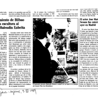 Irigoienen lanak.  Idazlanak:  Izenburua: El Ayuntamiento de Bilbao dedica una escultura al bertsolari Balendin  Enbeita