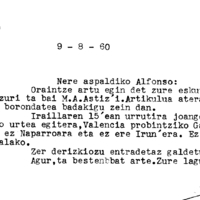 Euskaltzaindia.  Gutunak:  Zavalaren gutuna, Valentziara doala ikasketak bukatzera abisatuz