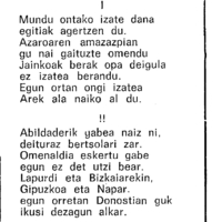 Bertsolaritza. Bertso-paper sariak.  Mendaro Txirristaka bertso-paper saria:  Izenburua:  Bertsolari zaharren omenaldia
