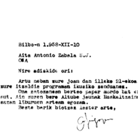 Euskaltzaindia.  Gutunak:  Irigoienen gutuna Euskaltzaindiaren Biltzarreko Zavalaren hitzaldiari buruz
