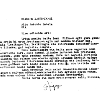 Euskaltzaindia.  Gutunak:  Irigoienen gutuna Euskaltzaindiaren biltzarrerako bertsolaritzari buruzko lan bat egite  gonbidatuz